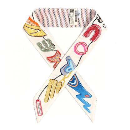 Hermes Silk Chevaloscope Neon Twilly White Bleu Rouge 1 of 4