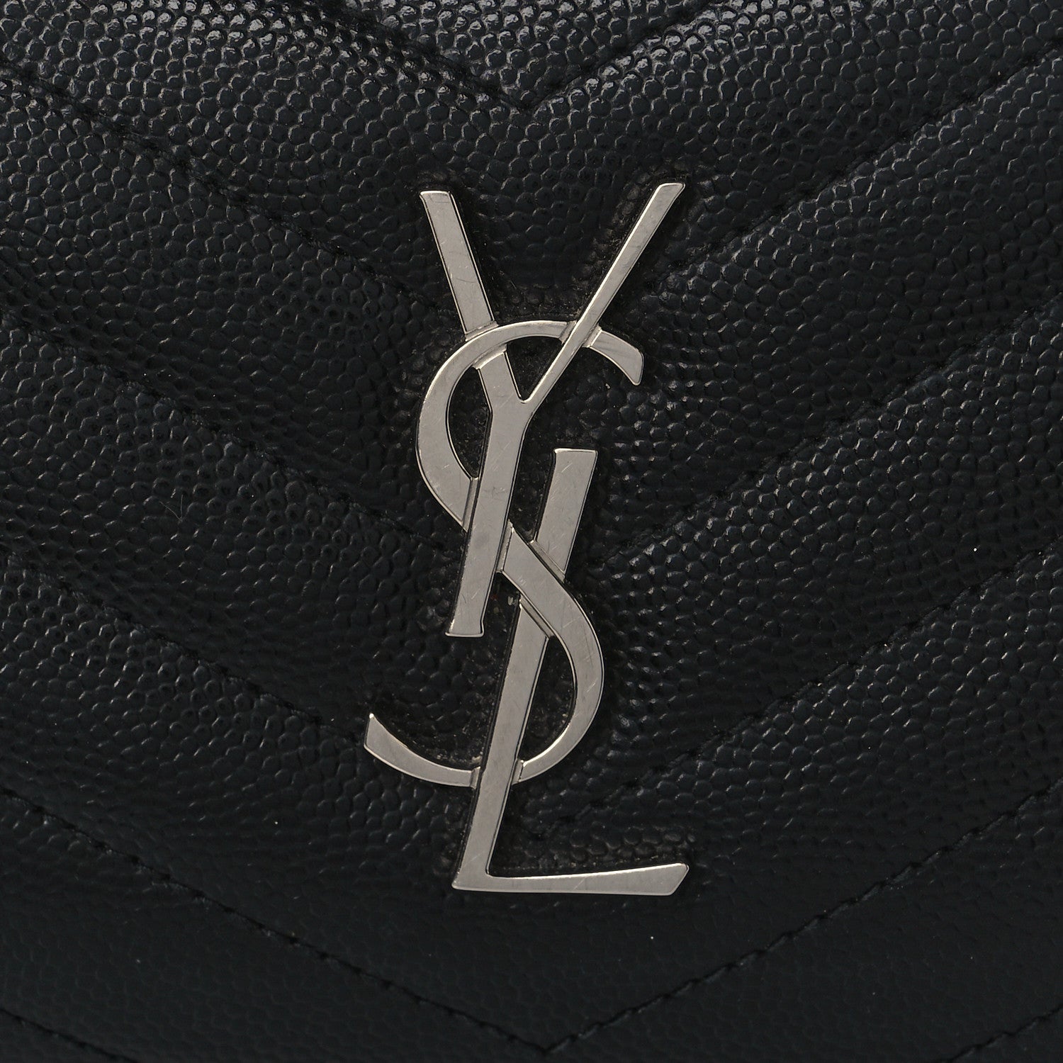 Saint Laurent Grain De Poudre Matelasse Chevron Monogram Compact Zip Around Wallet Black 8 of 9