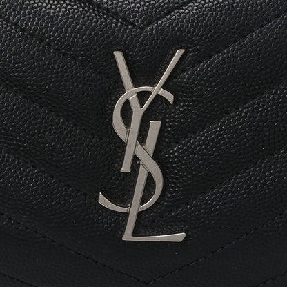 Saint Laurent Grain De Poudre Matelasse Chevron Monogram Compact Zip Around Wallet Black 8 of 9