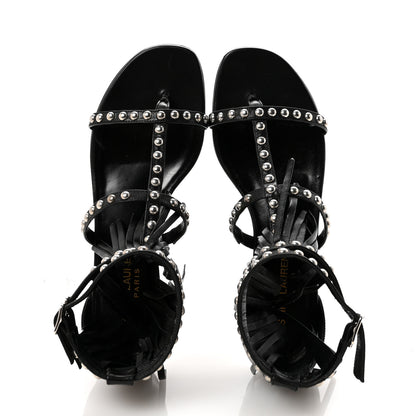 Saint Laurent Calfskin Studded Fringe Cyuko Sandals 36.5 Black 2 of 10