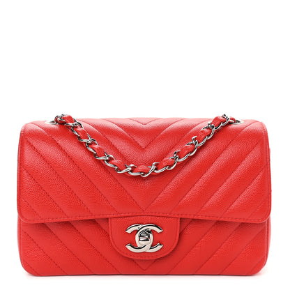 Chanel Caviar Chevron Quilted Mini Rectangular Flap Red 1 of 10