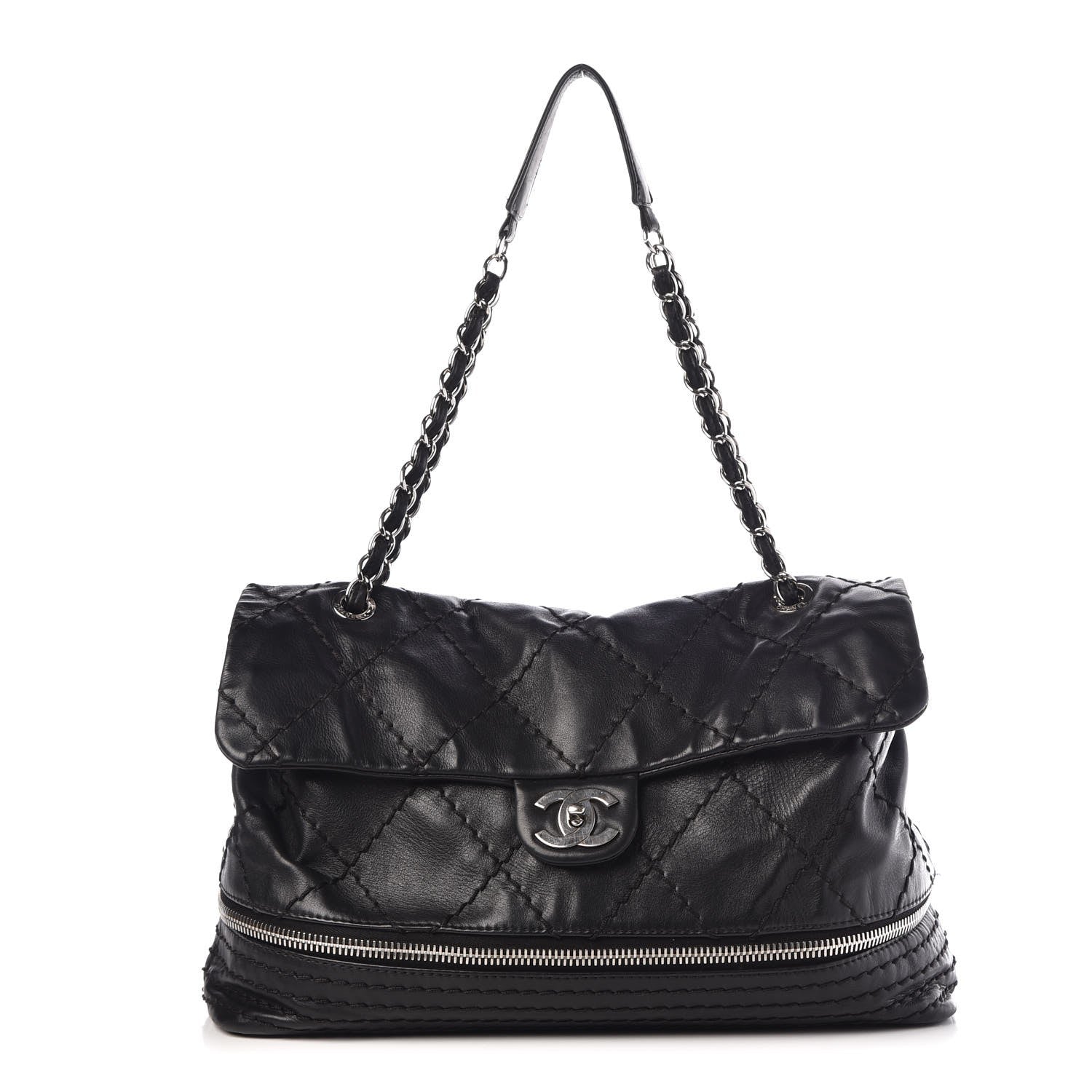 Chanel Calfskin Stitched Large Expandable Flap Bag Black 1 of 10