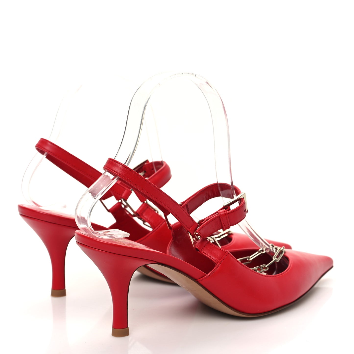 Smooth Calfskin Chain Slingback Pumps 36.5 Red
