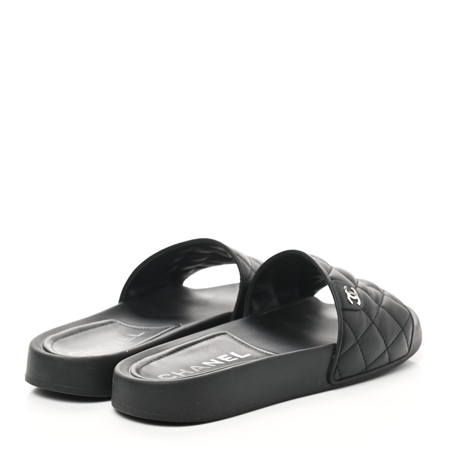 Lambskin Quilted CC Mules Sandals 38 Black