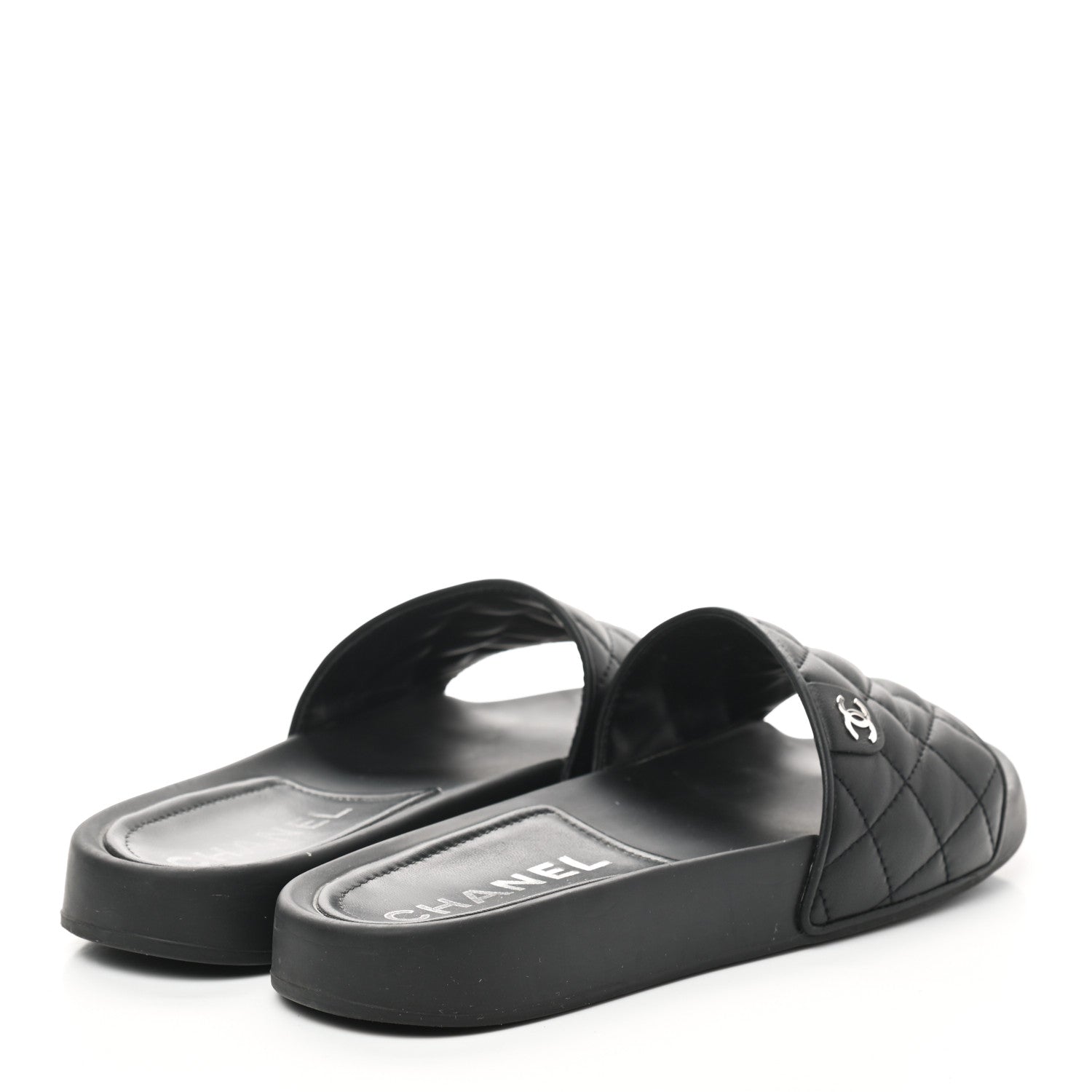 Chanel Lambskin Quilted CC Mules Sandals 38 Black 4 of 8