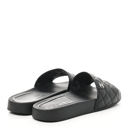 Chanel Lambskin Quilted CC Mules Sandals 38 Black 4 of 8