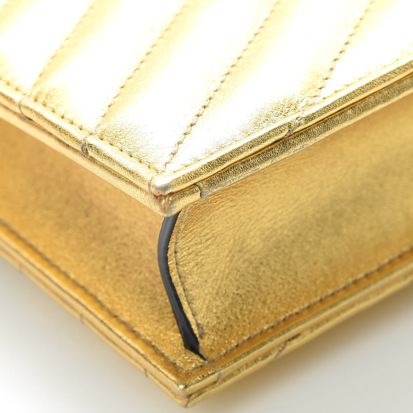 Metallic Calfskin Matelasse Chevron Monogram Envelope Chain Wallet Gold