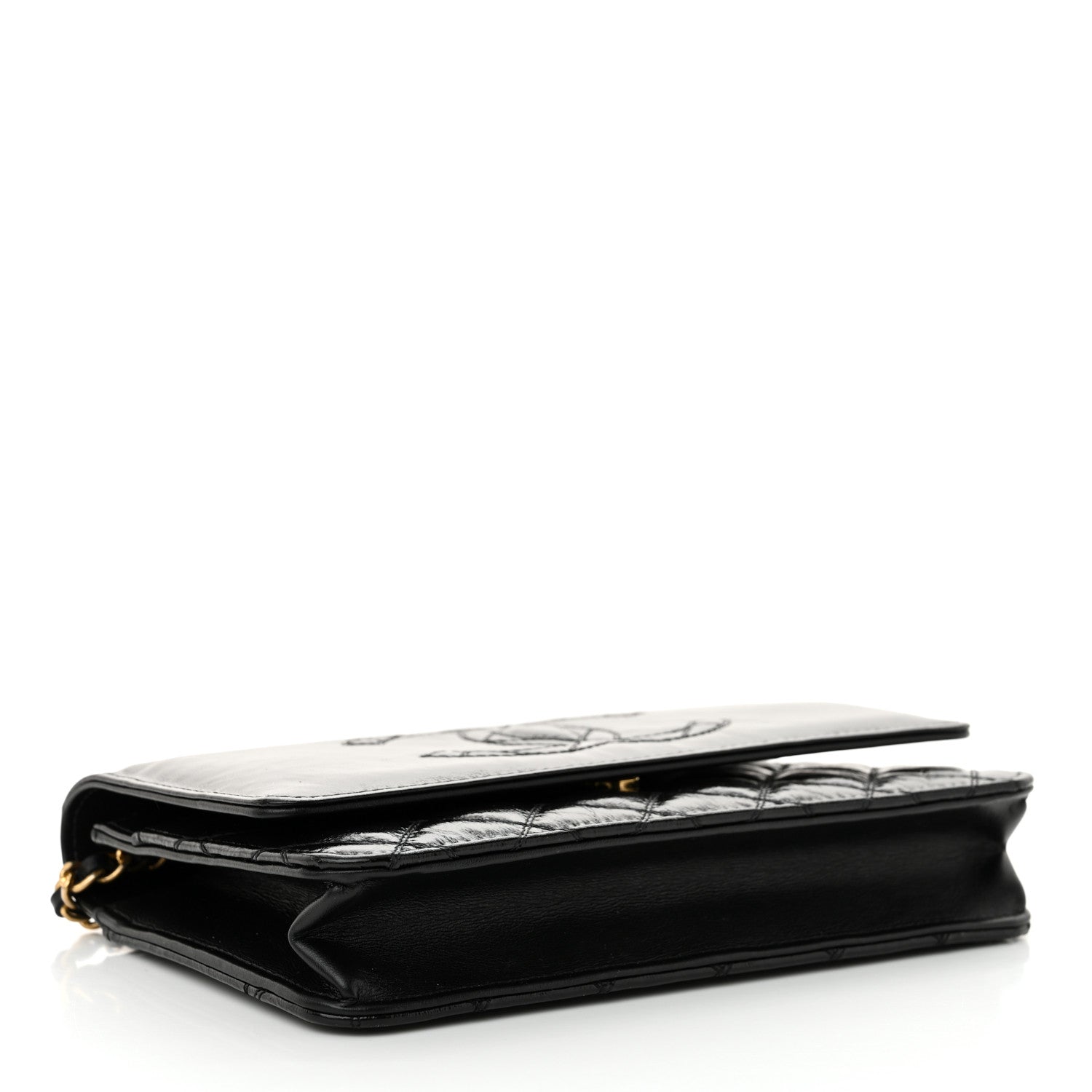 Chanel Shiny Aged Calfskin Quilted CC Wallet On Chain WOC Black 4 of 12