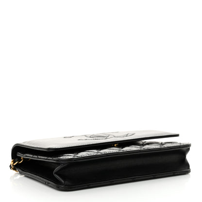 Chanel Shiny Aged Calfskin Quilted CC Wallet On Chain WOC Black 4 of 12