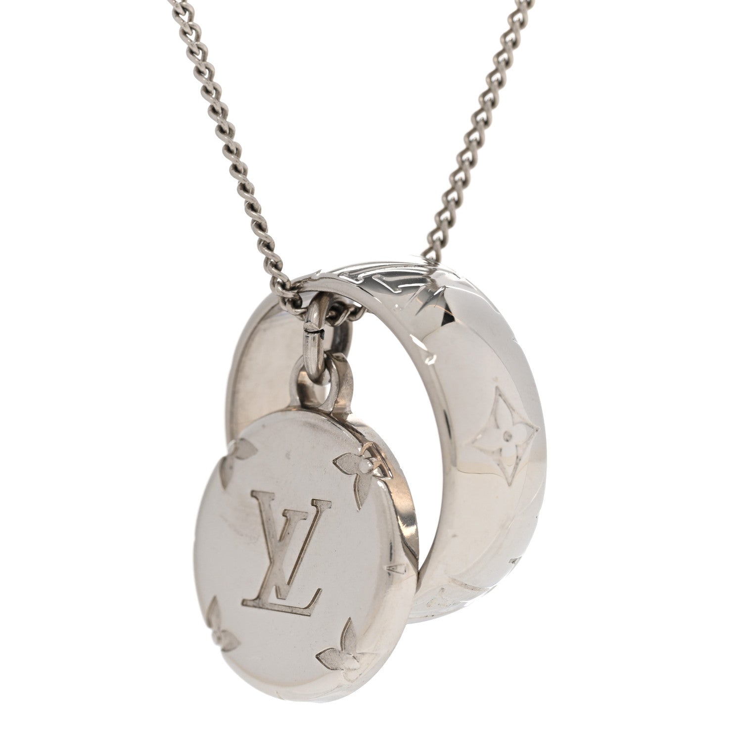 Louis Vuitton Zamac Palladium Monogram Charms Necklace Silver 4 of 8