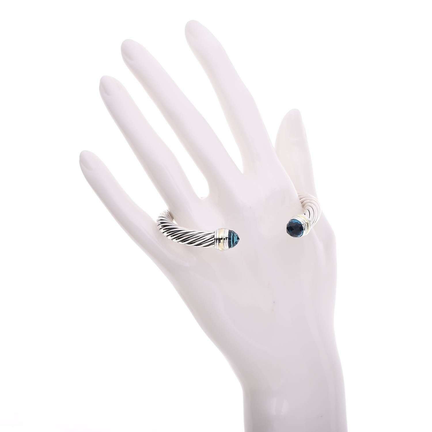 David Yurman Sterling Silver 14K Yellow Gold Blue Topaz 7mm Cable Classics Bracelet 2 of 5