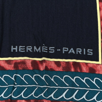 Hermes Cashmere Silk Selle d'Officier En Grande Tenue Shawl 140 Marine Petrole Ciel 2 of 6