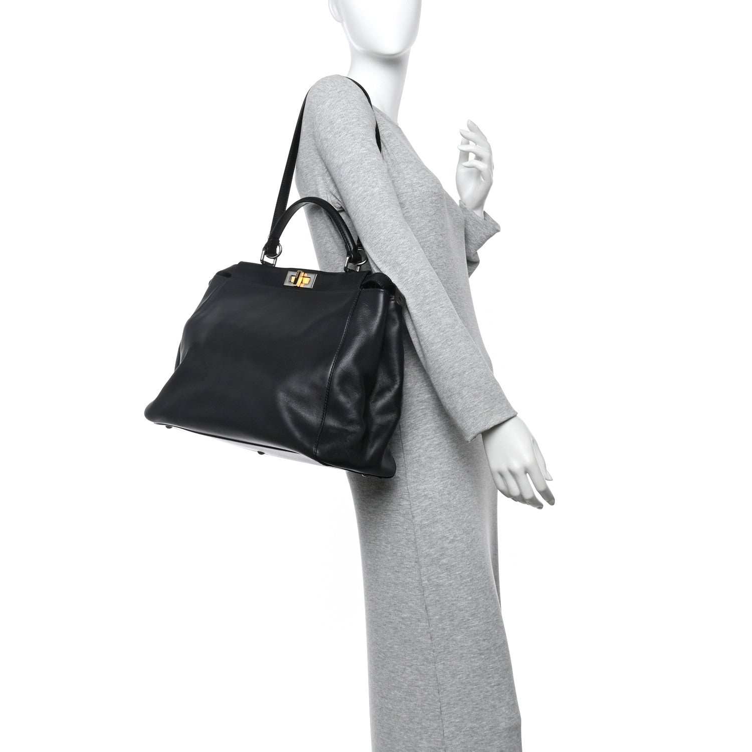 Fendi Calfskin Calf Hair Leopard Print Large Peekaboo Iconic Satchel Black 3 of 23