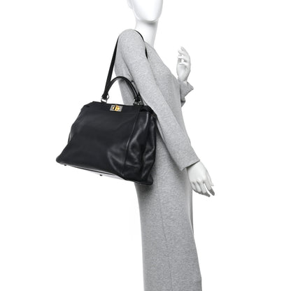 Fendi Calfskin Calf Hair Leopard Print Large Peekaboo Iconic Satchel Black 3 of 23