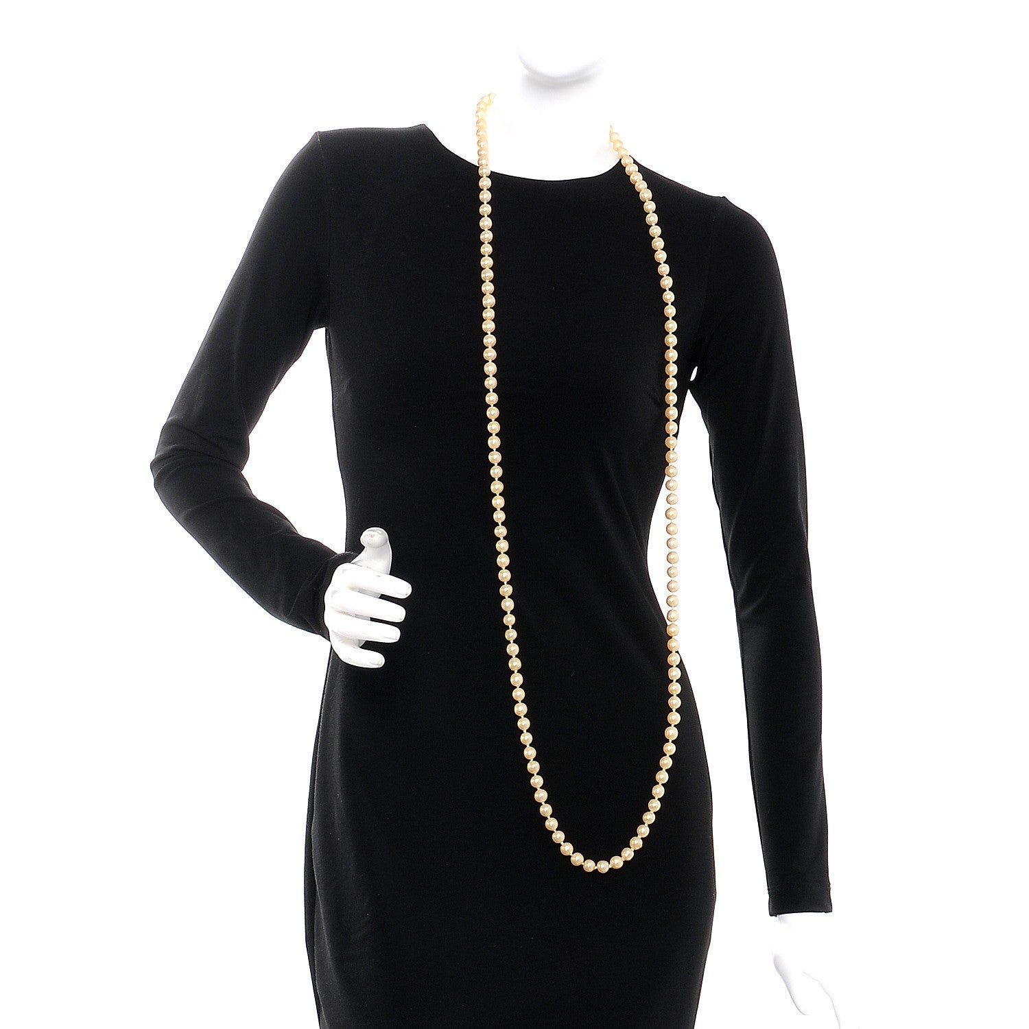 Chanel Pearl Long Necklace Gold 2 of 9