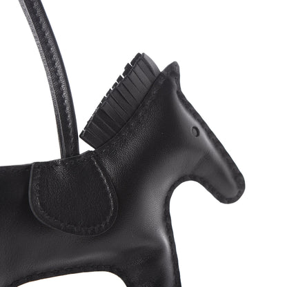 Hermes Milo Lambskin Grigri Rodeo Horse Bag Charm MM So Black 4 of 5