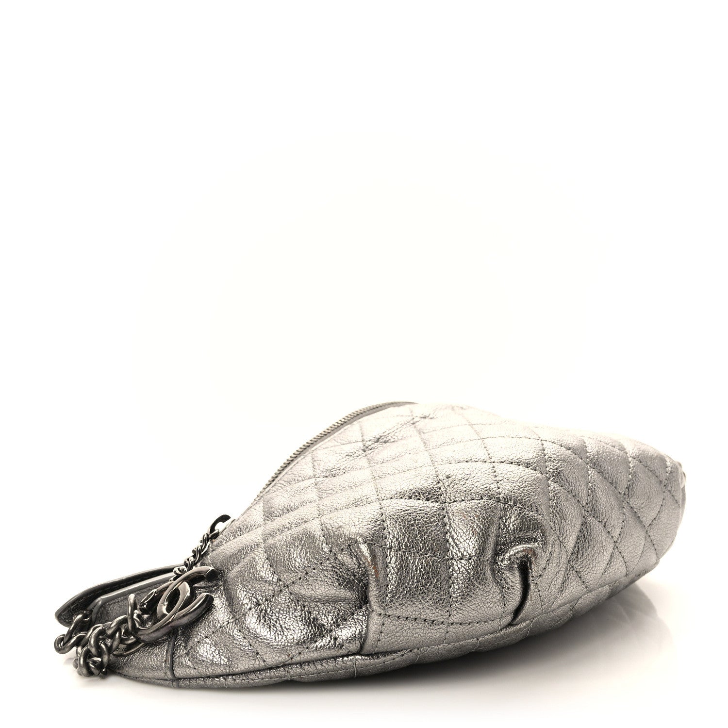 Chanel Metallic Goatskin Quilted Banane Waist Bag Fanny Pack Silver 4 of 13