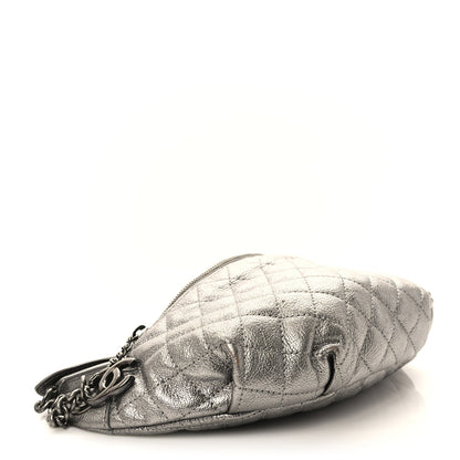 Chanel Metallic Goatskin Quilted Banane Waist Bag Fanny Pack Silver 4 of 13