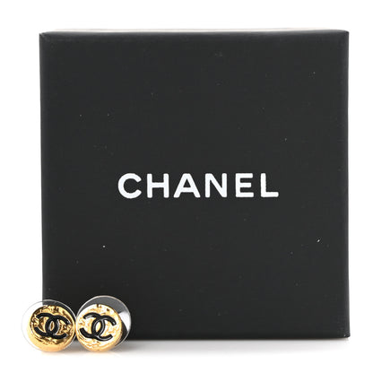 Chanel Metal Enamel Textured CC Round Earrings Gold Black 5 of 5