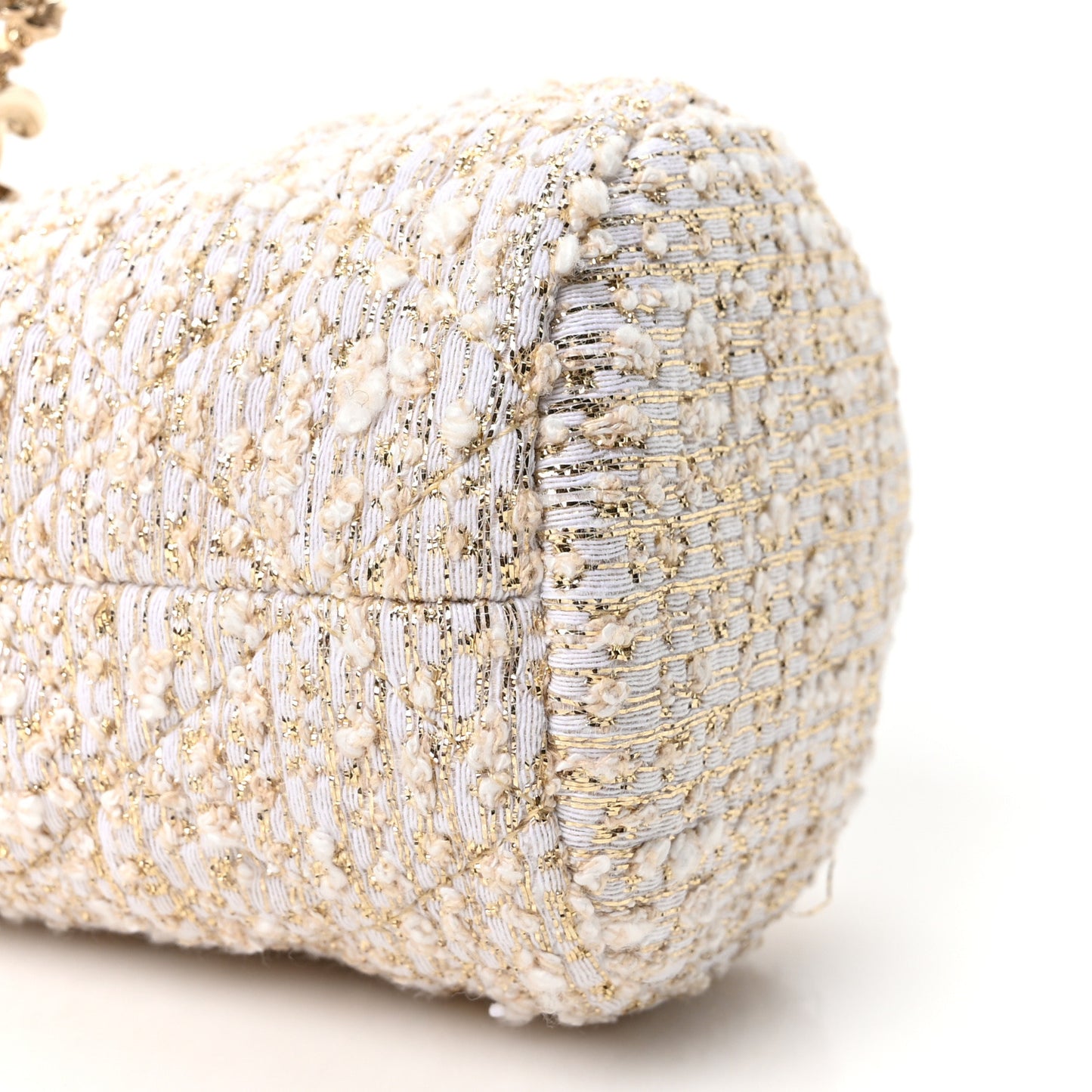 Tweed Mini Bucket Drawstring Bag White Gold