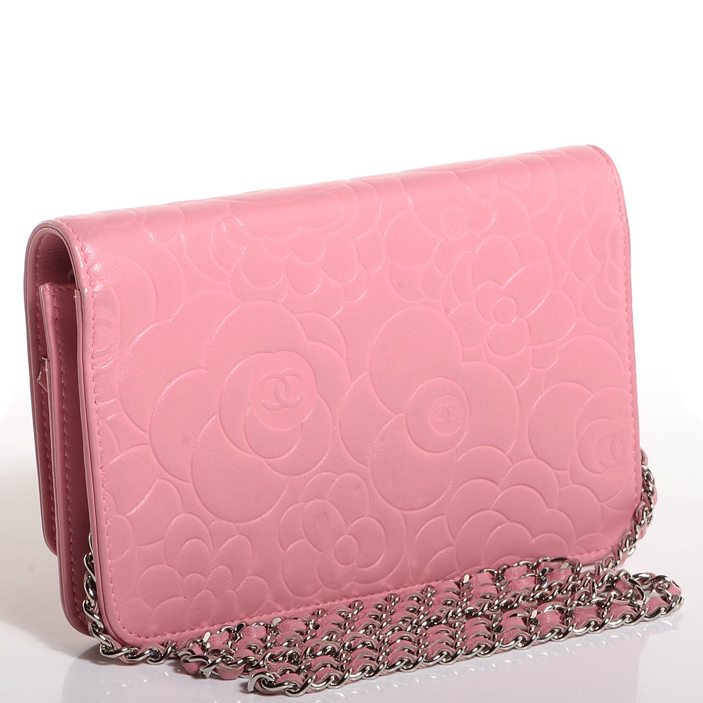 Lambskin Camellia Wallet on Chain WOC Pink