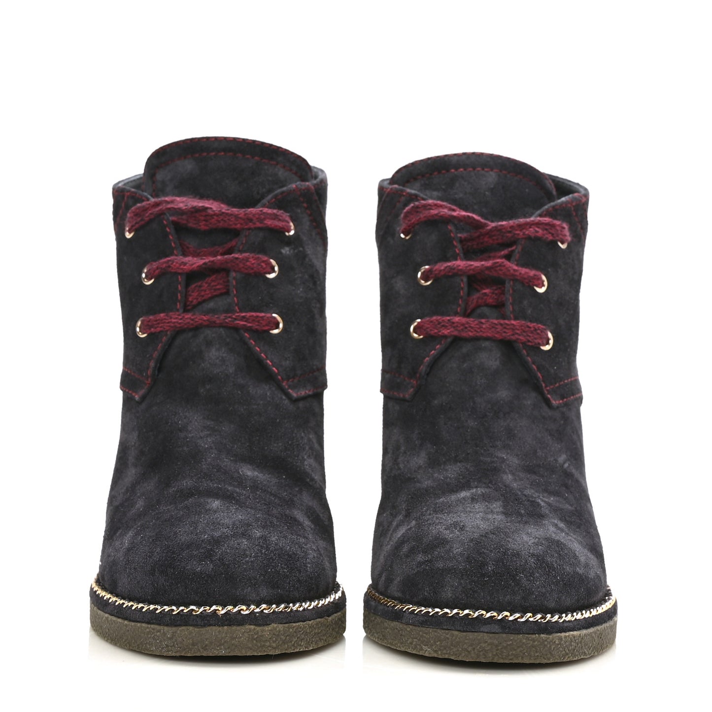 Suede Lace Up Wedge Booties 39.5 Dark Blue