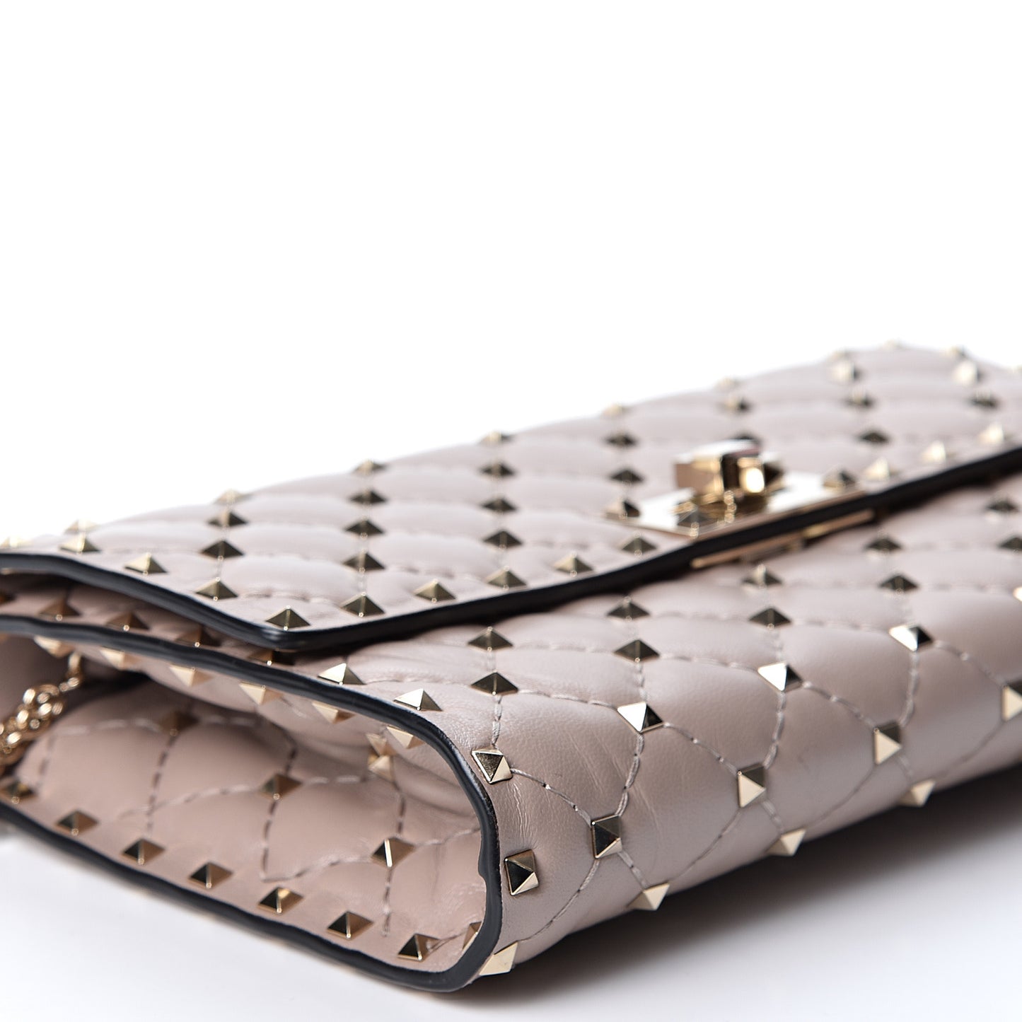 Lambskin Rockstud Spike Wallet on Chain Poudre