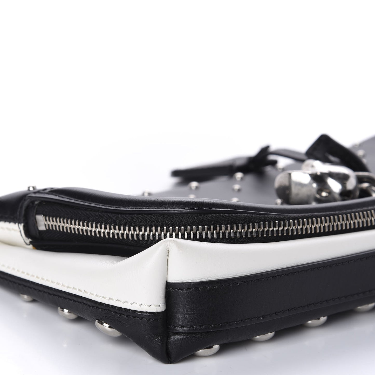Calfskin Studded Padlock Skull Clutch Black