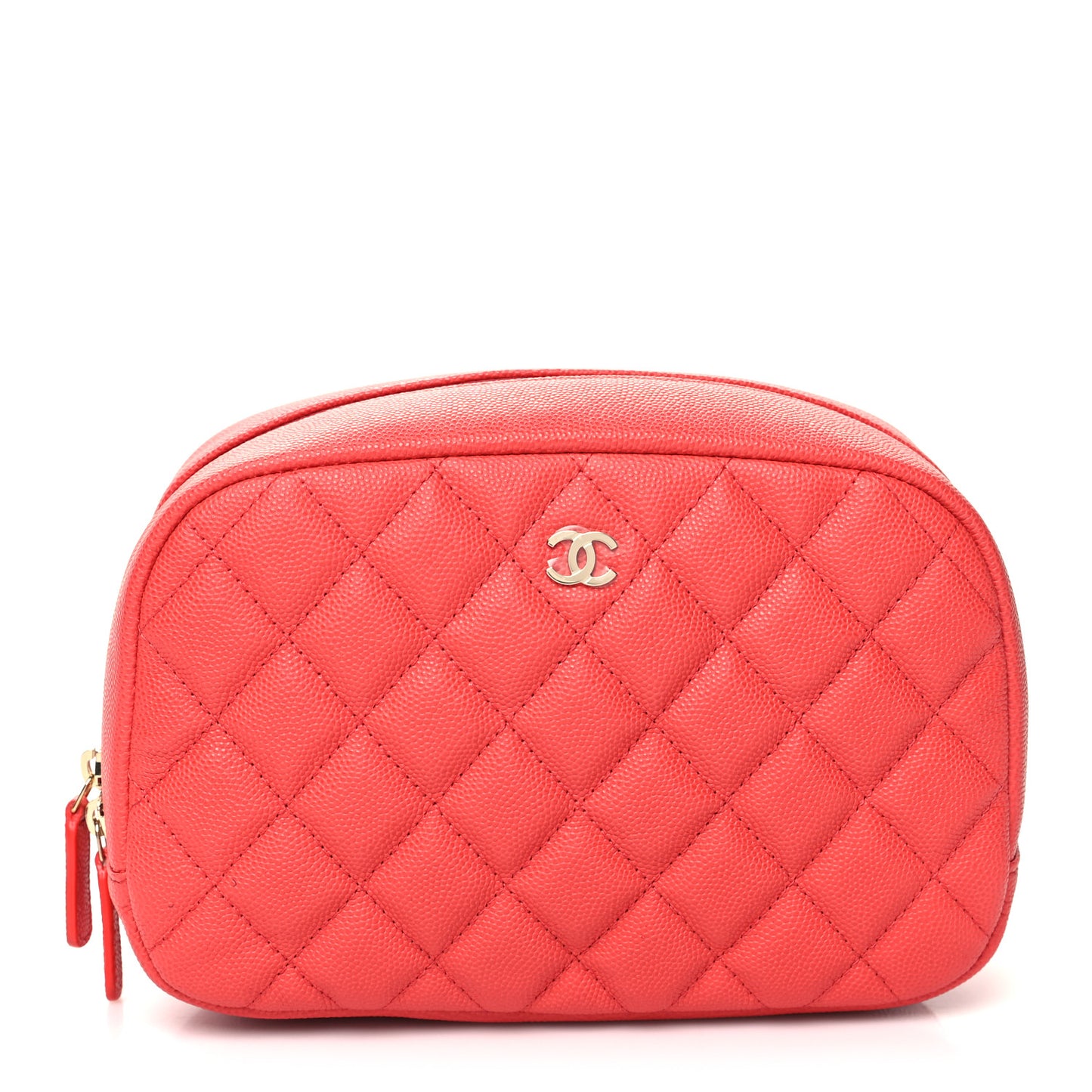 Caviar Quilted Medium Curvy Pouch Cosmetic Case Red