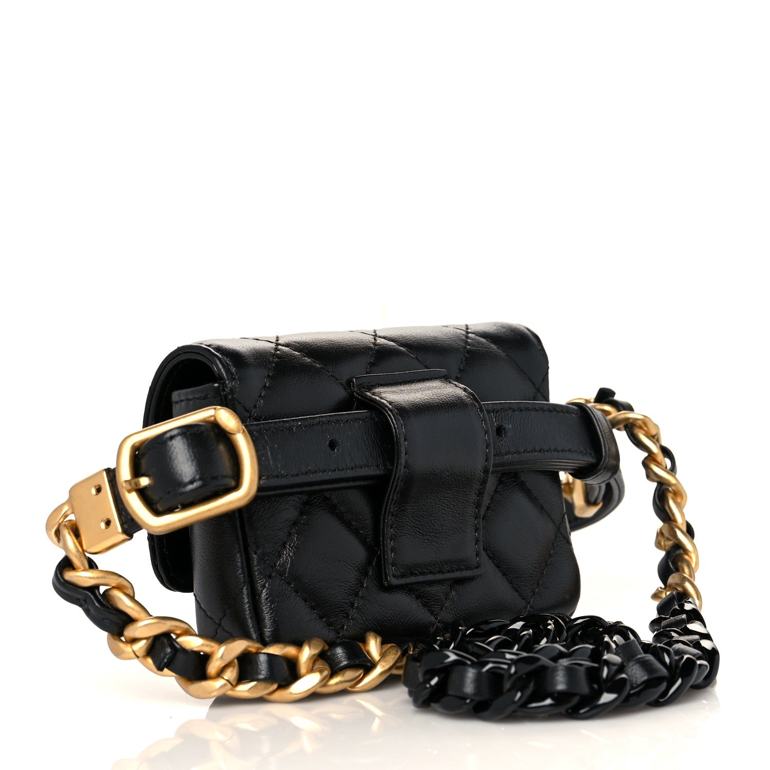 Chanel Lambskin Lacquered Metal Quilted Flap Chain Belt Bag Black 3 of 12