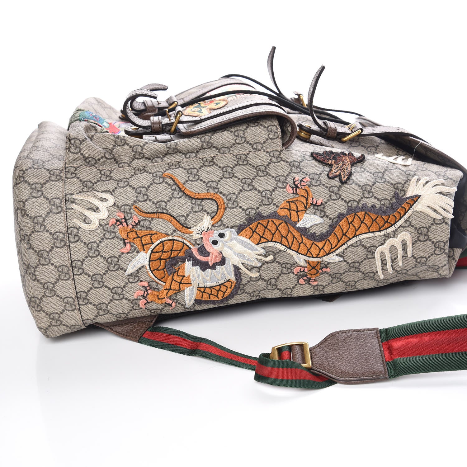 Gucci Soft GG Supreme Monogram Courrier Web Double Buckle Backpack Beige New Acero 10 of 10