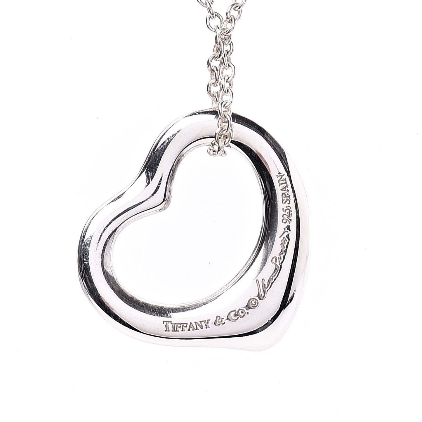 Sterling Silver 16mm Elsa Peretti Open Heart Pendant Necklace