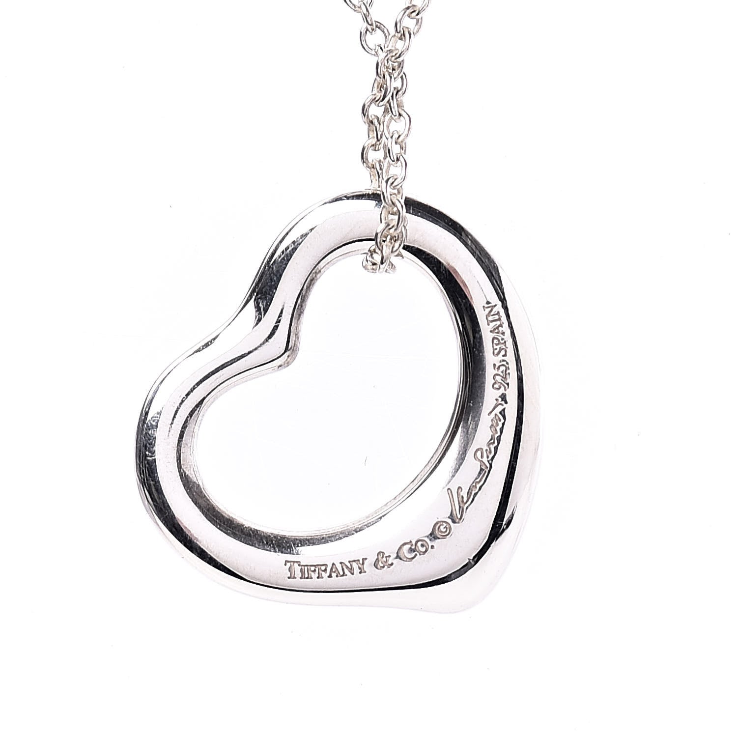 Tiffany Sterling Silver 16mm Elsa Peretti Open Heart Pendant Necklace 5 of 9