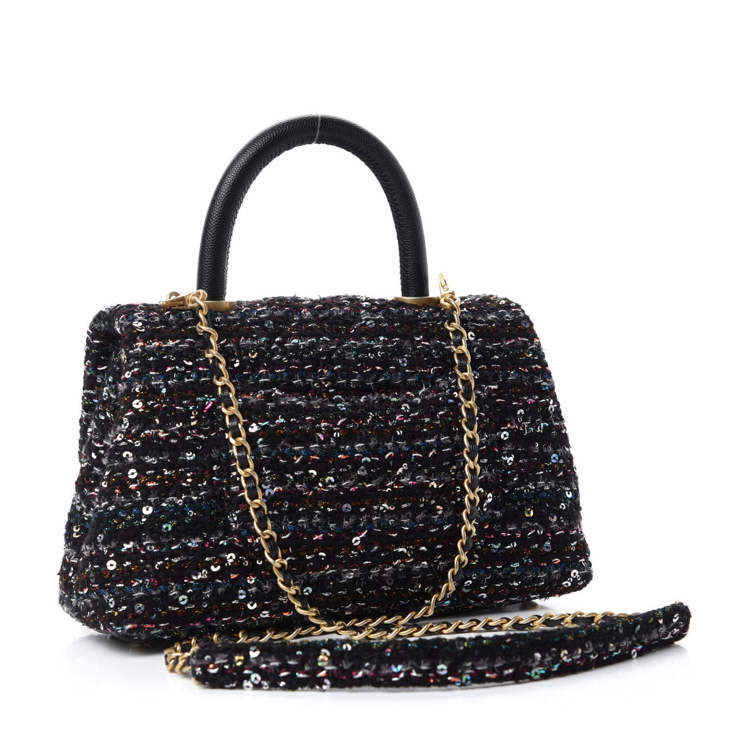 Tweed Sequin Mini Coco Handle Flap Black