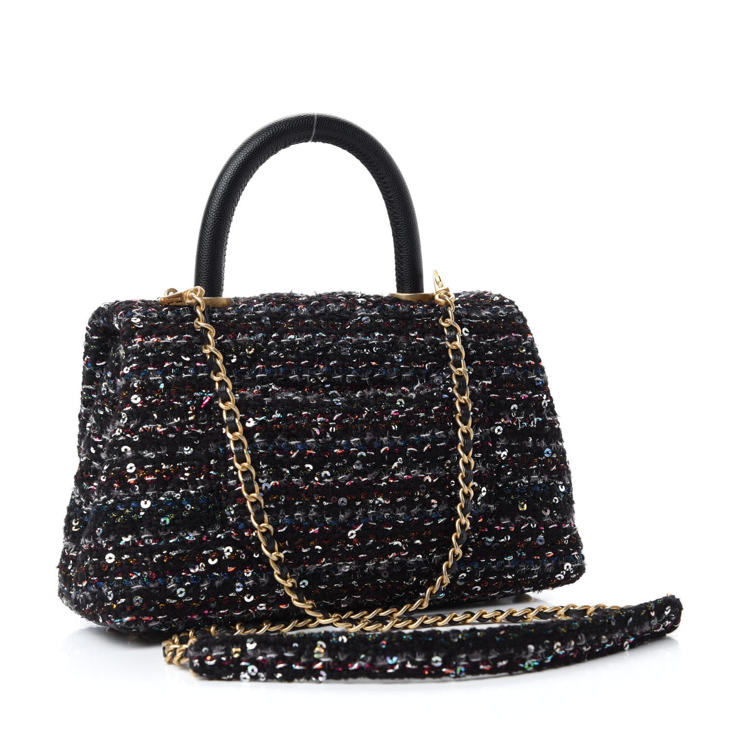 Chanel Tweed Sequin Mini Coco Handle Flap Black 3 of 12