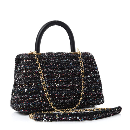 Chanel Tweed Sequin Mini Coco Handle Flap Black 3 of 12