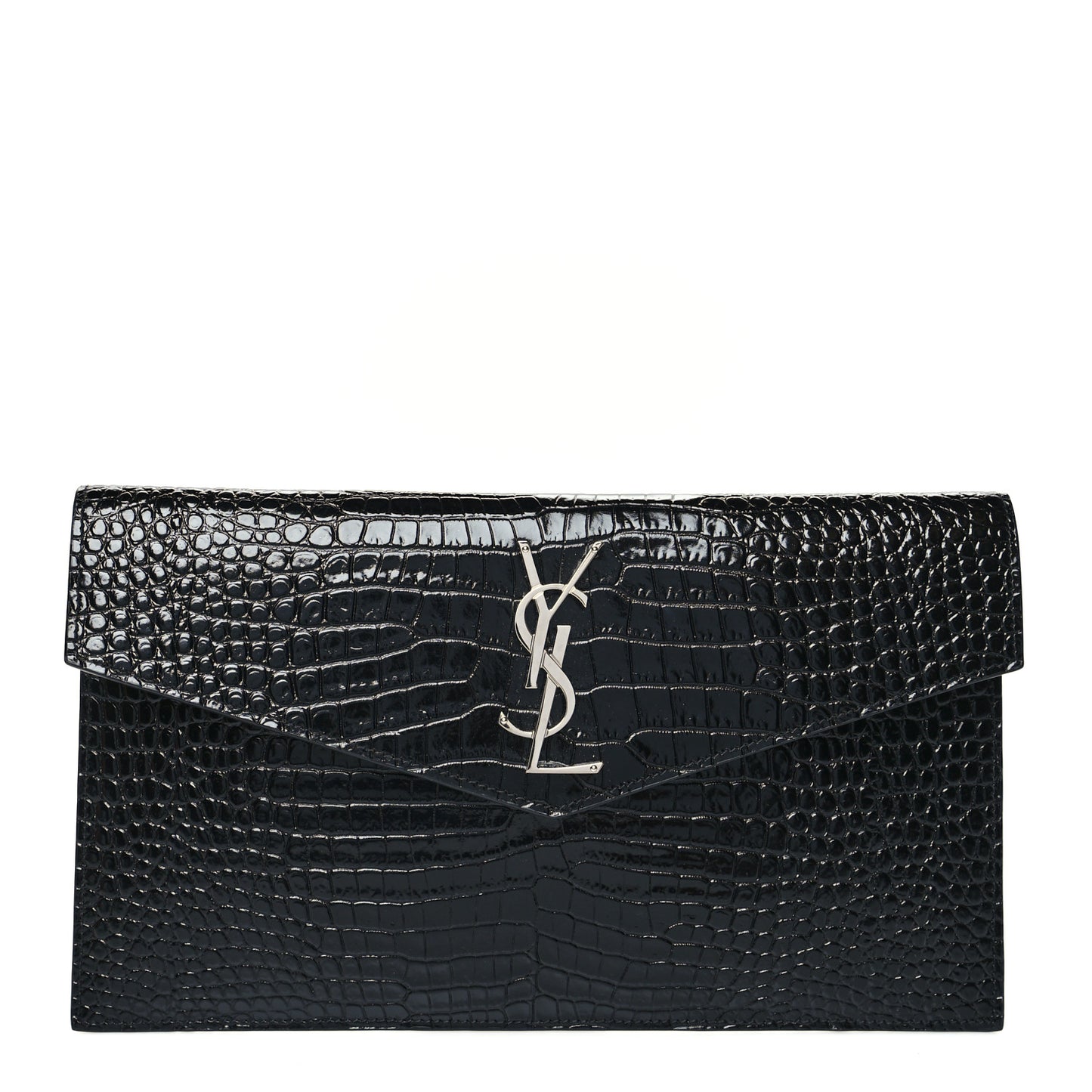 Calfskin Crocodile Embossed Uptown Monogram Pouch Black
