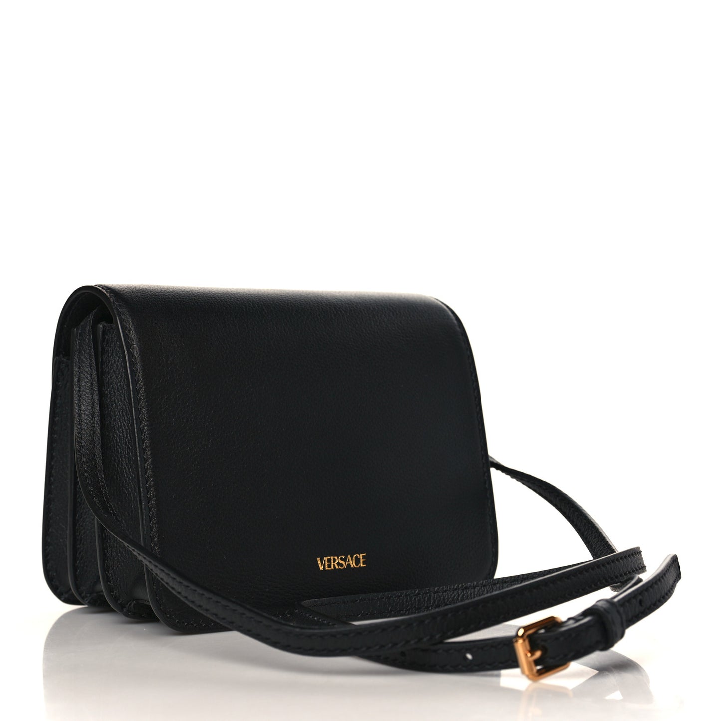 Grained Calfskin Medusa Shoulder Bag Black