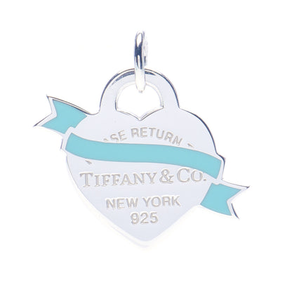 Tiffany Sterling Silver Enamel Return To Tiffany Heart Ribbon Charm Blue 1 of 3