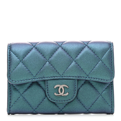 Chanel Iridescent Lambskin Quilted Flap Card Holder Turquoise 1 of 8