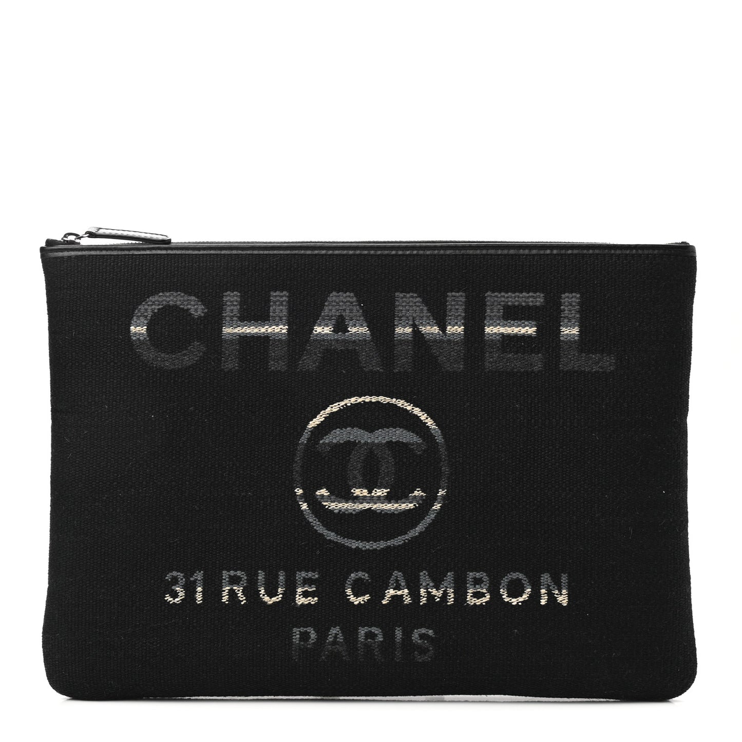 Striped Canvas Medium Deauville Cosmetic Pouch Grey Black