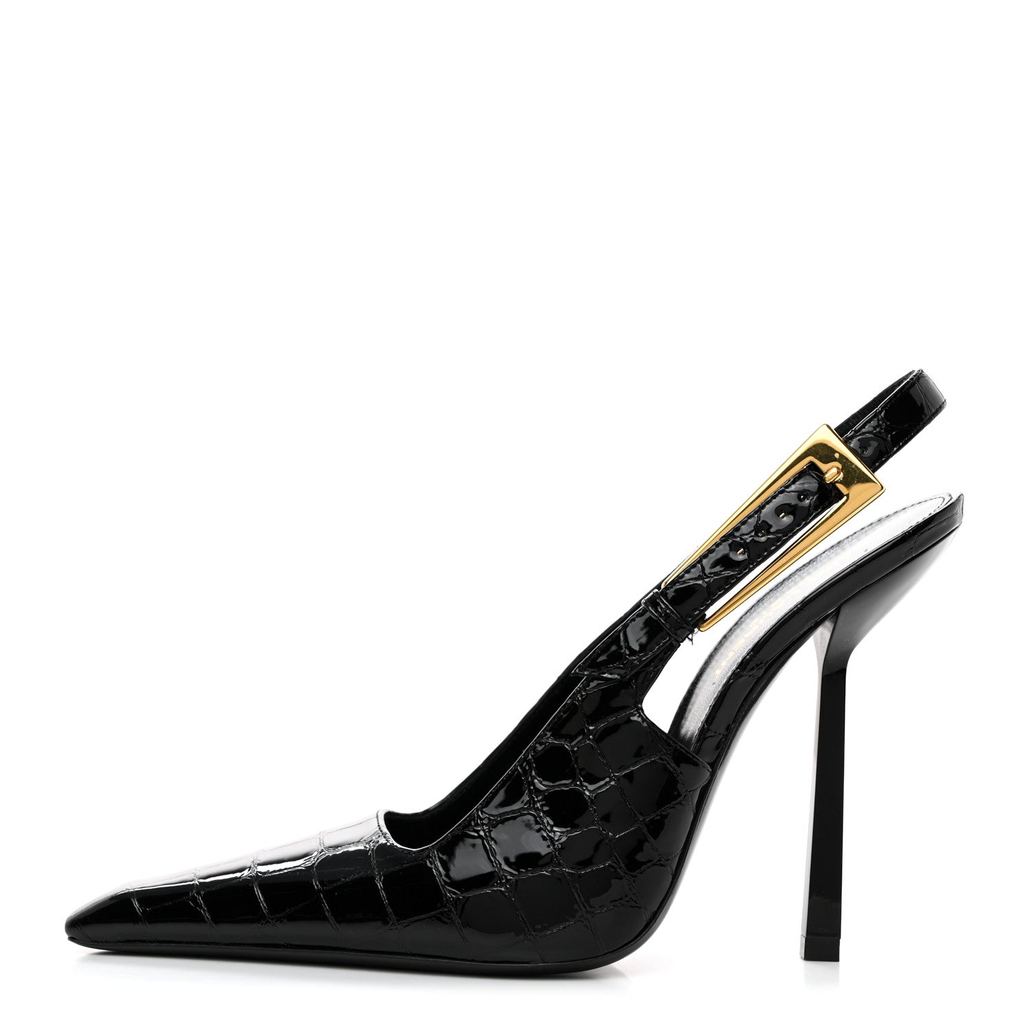 Saint Laurent Calfskin Crocodile Embossed Slingback Graham Pumps 38 Black 1 of 8