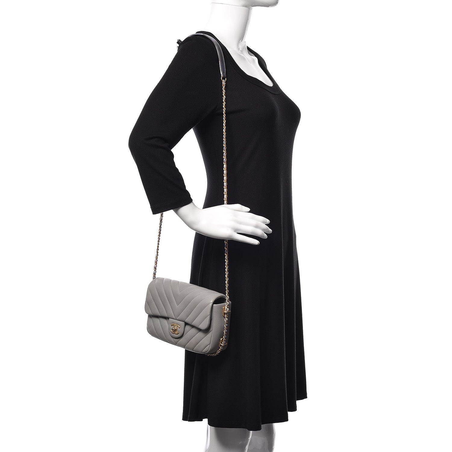 Chanel Lambskin Chevron Quilted Small Single Flap Grey 2 of 9