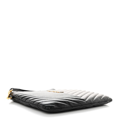 Saint Laurent Calfskin Matelasse Chevron Monogram A5 Wristlet Black 4 of 8