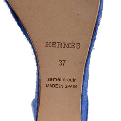 Hermes Braided Nappa Ines Espadrille Wedge Sandals 37 Corail Multicolor 6 of 10