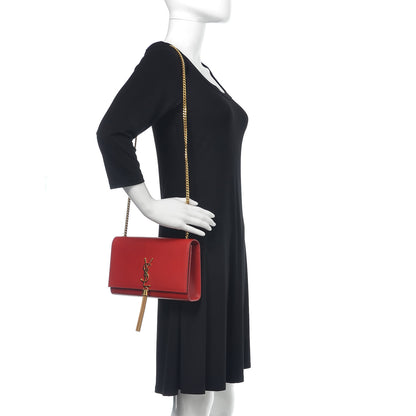 Saint Laurent Smooth Calfskin Medium Classic Monogram Kate Tassel Satchel Lipstick Red 2 of 14