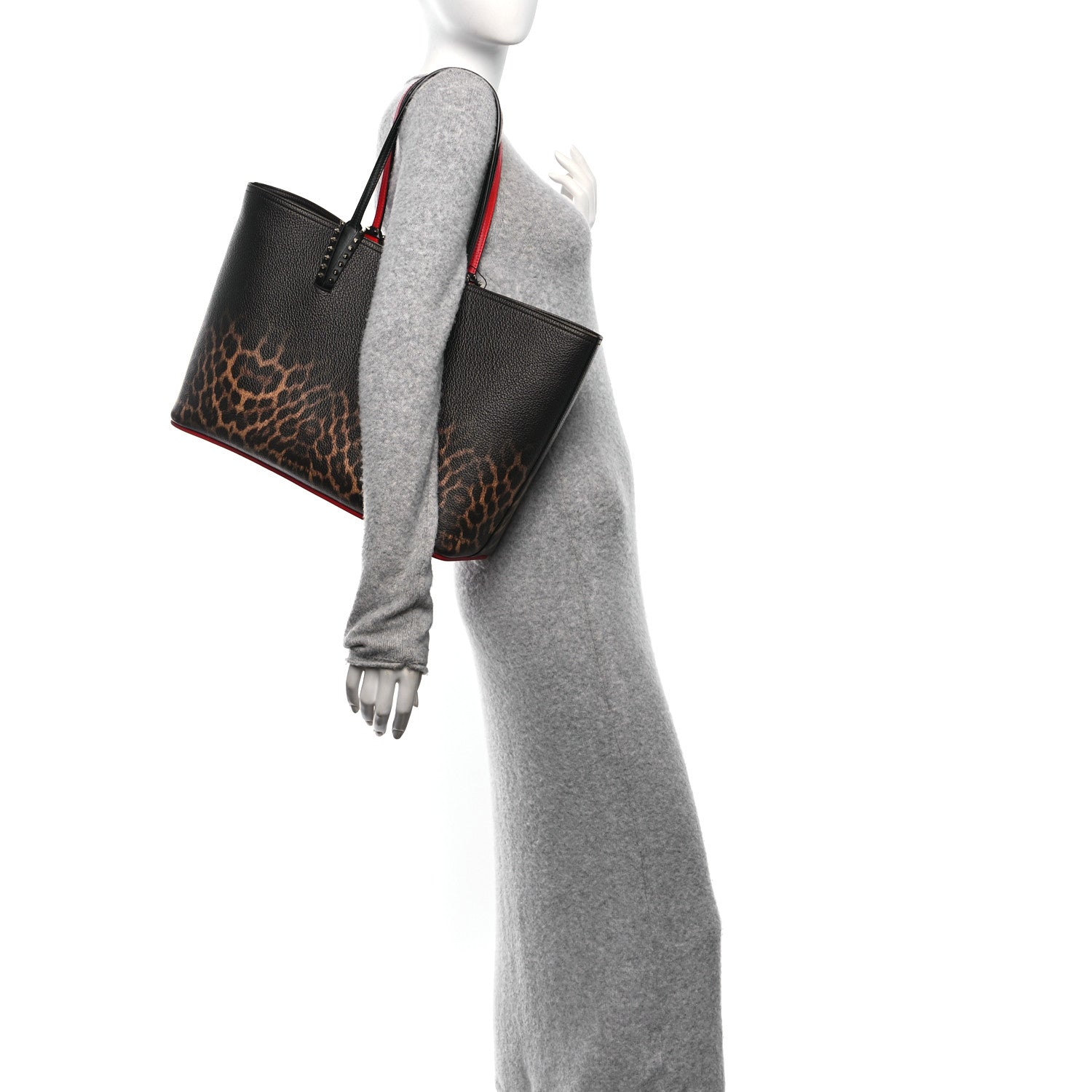 Christian Louboutin Calfskin Degrade Leopard Print Spikes East West Cabata Tote Black Multi 2 of 12