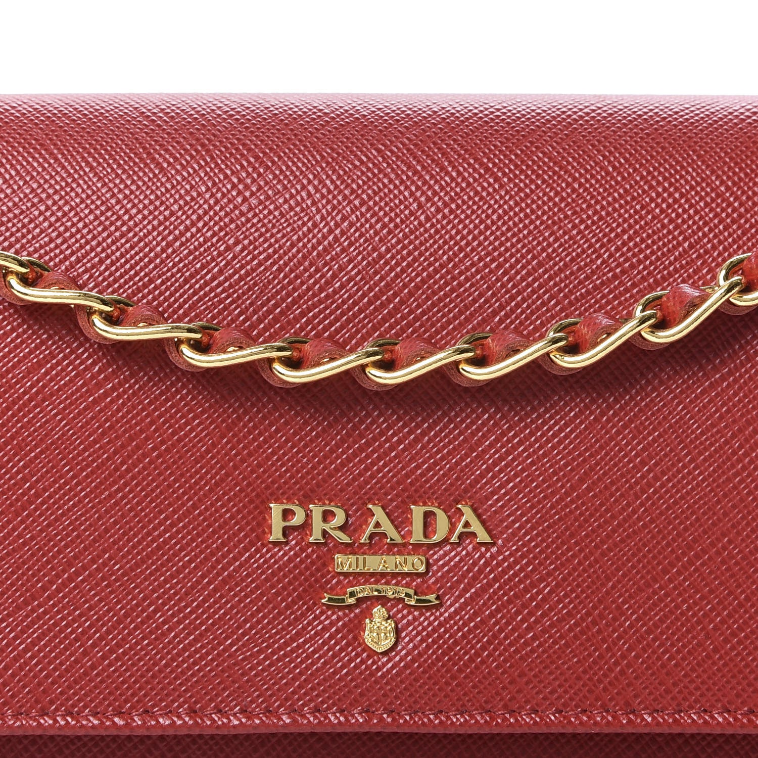 Prada Saffiano Metal Oro Chain Wallet Fuoco 8 of 9