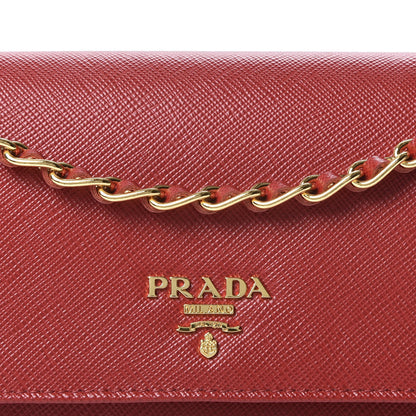 Prada Saffiano Metal Oro Chain Wallet Fuoco 8 of 9