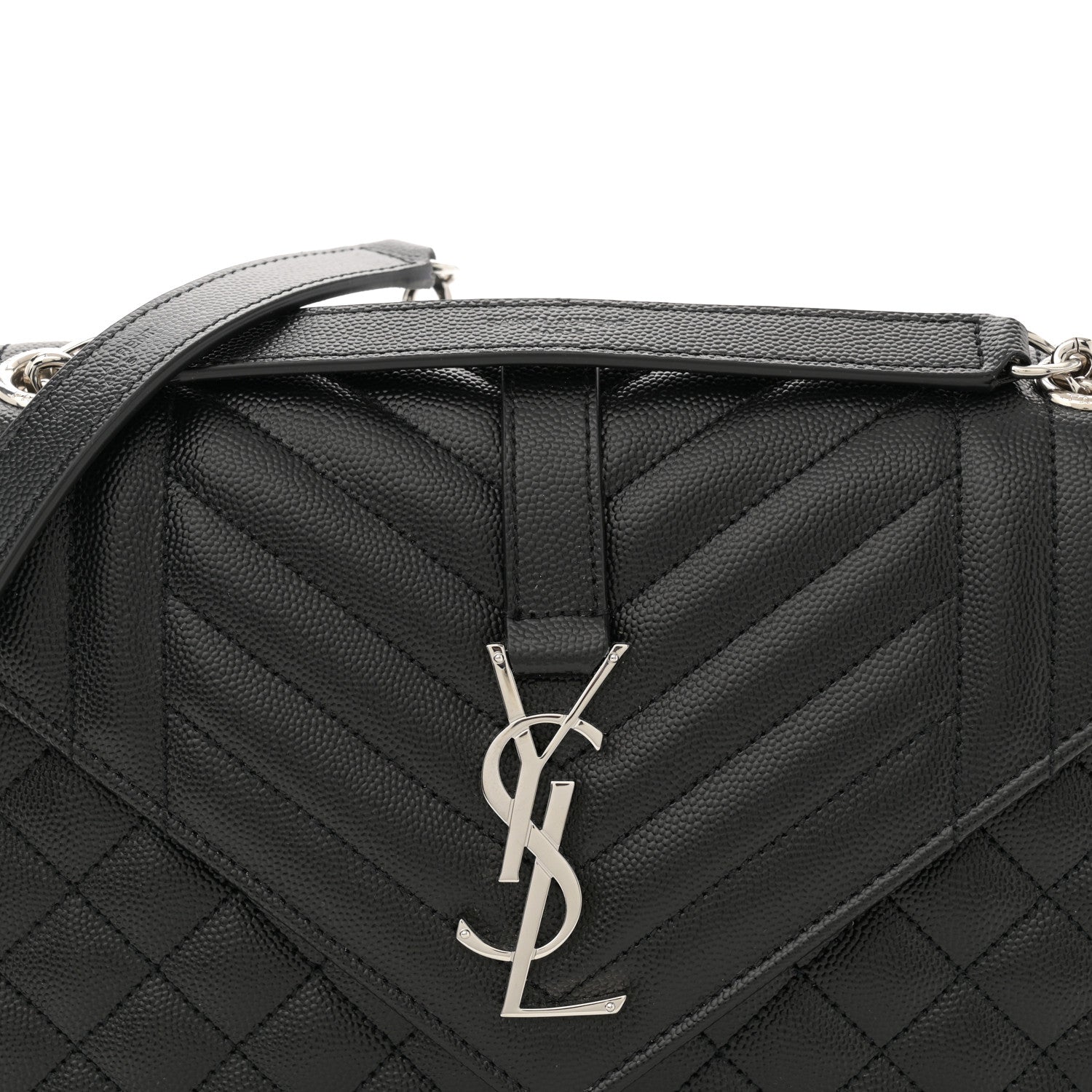 Saint Laurent Grain De Poudre Textured Mixed Matelasse Triquilt Medium Monogram Satchel Black 8 of 12